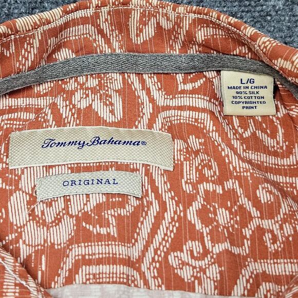 Tommy Bahama Shirt Large Silk Blend Orange Hawaiian Floral Original Button Down - Picture 3 of 5